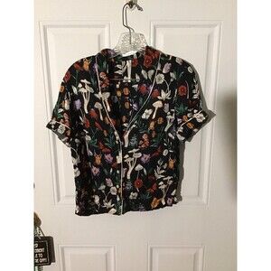 Anthropologie Black Silky Mushroom Floral PJ Set